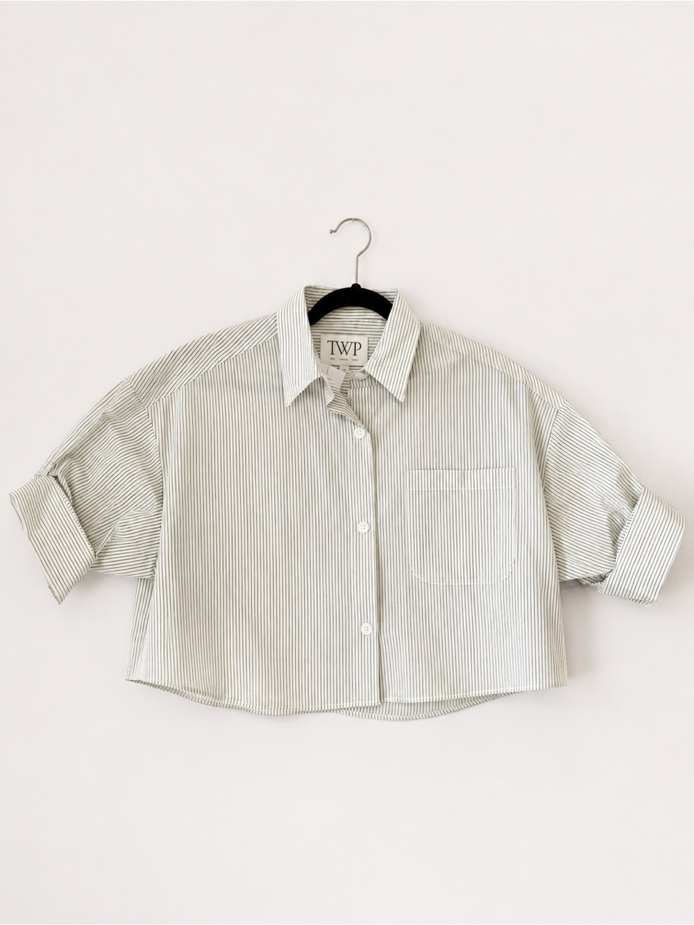 TWP striped cropped cotton-poplin shirt featuring a relaxed silhouette
